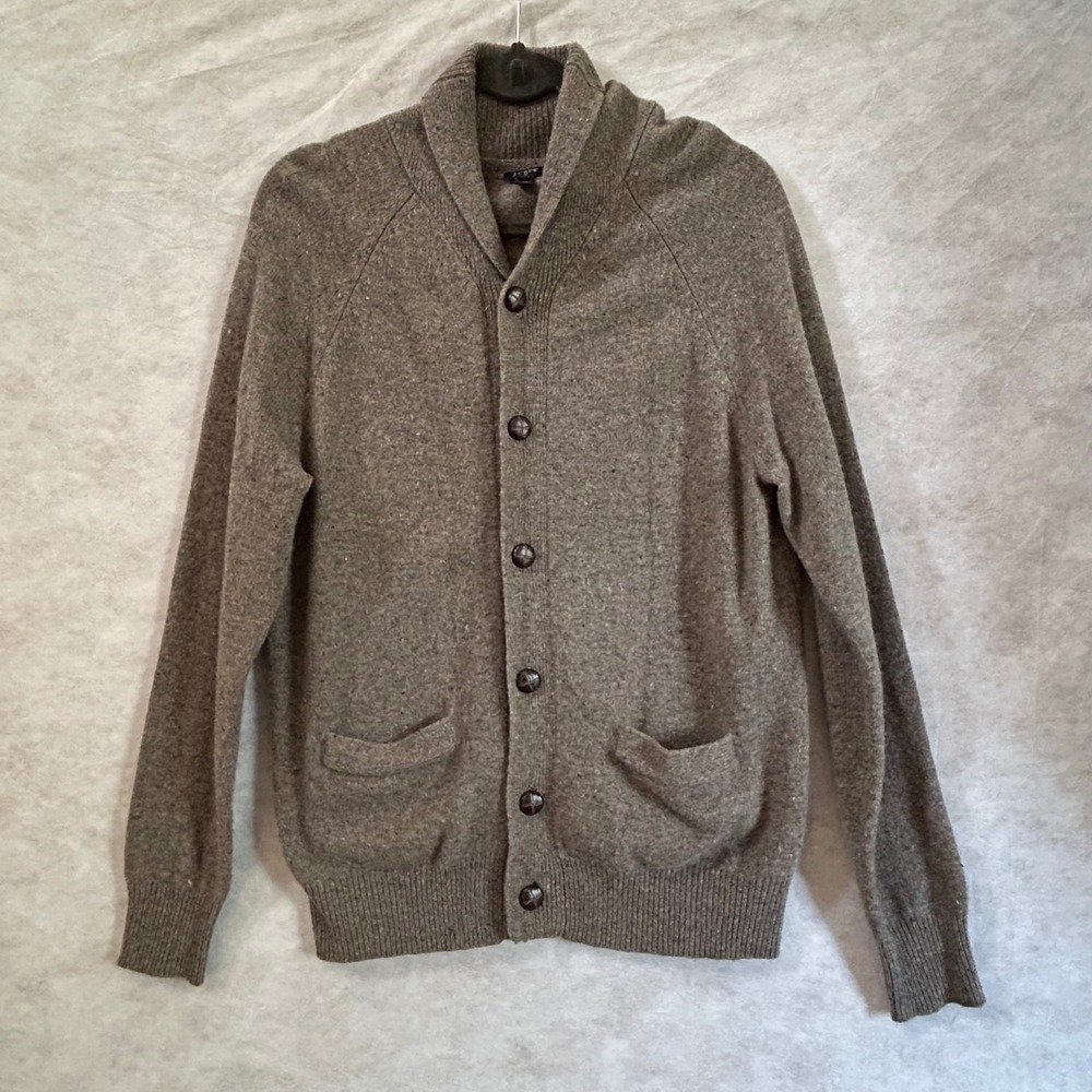 J.Crew Mens Lambswool Shawl Collar Cardigan Sweater Brown Donegal Style 05340 M